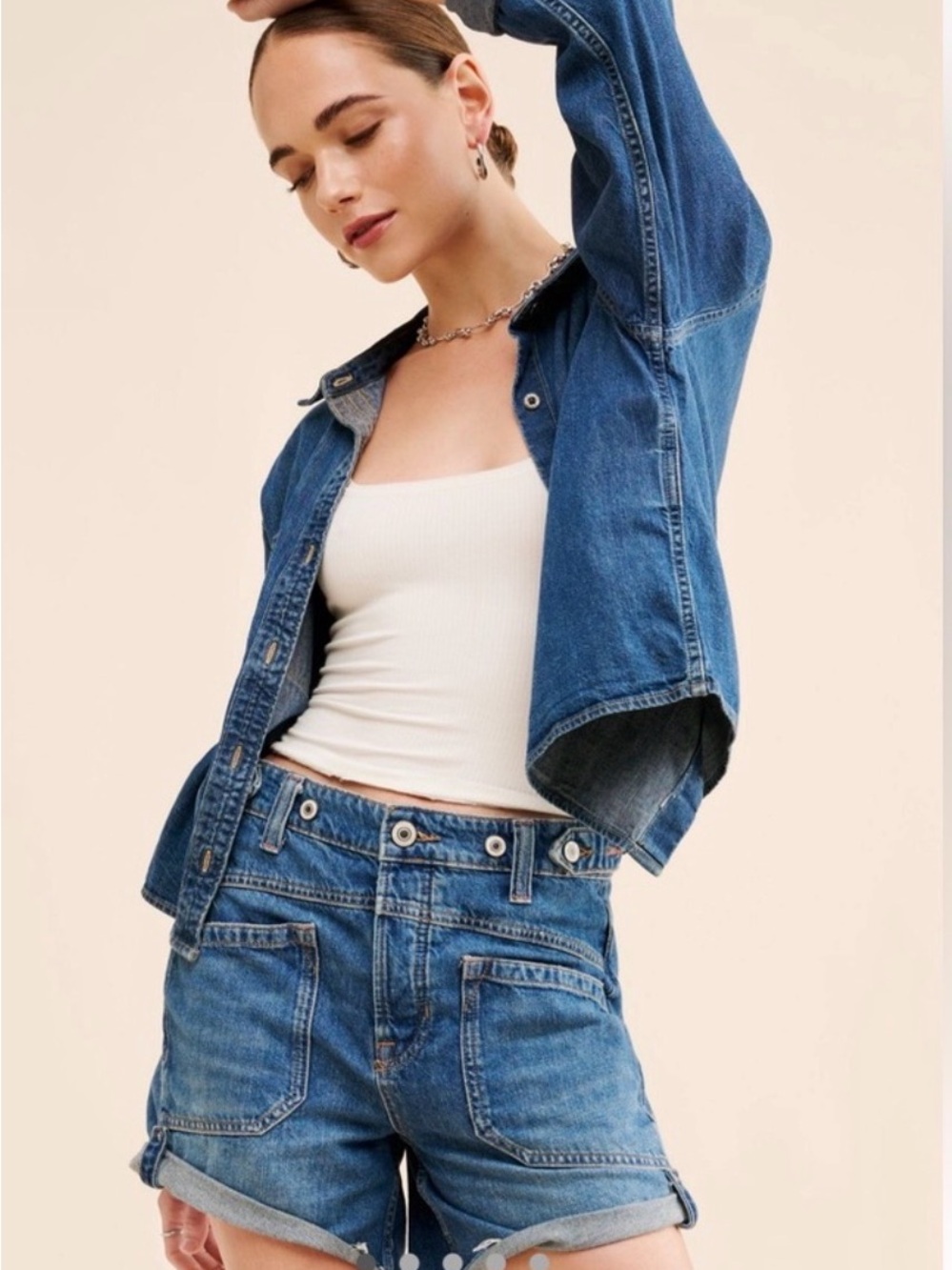 We the Free People 32 Palmer Mid Rise Short West Coast Blue Denim Jort NWT $98